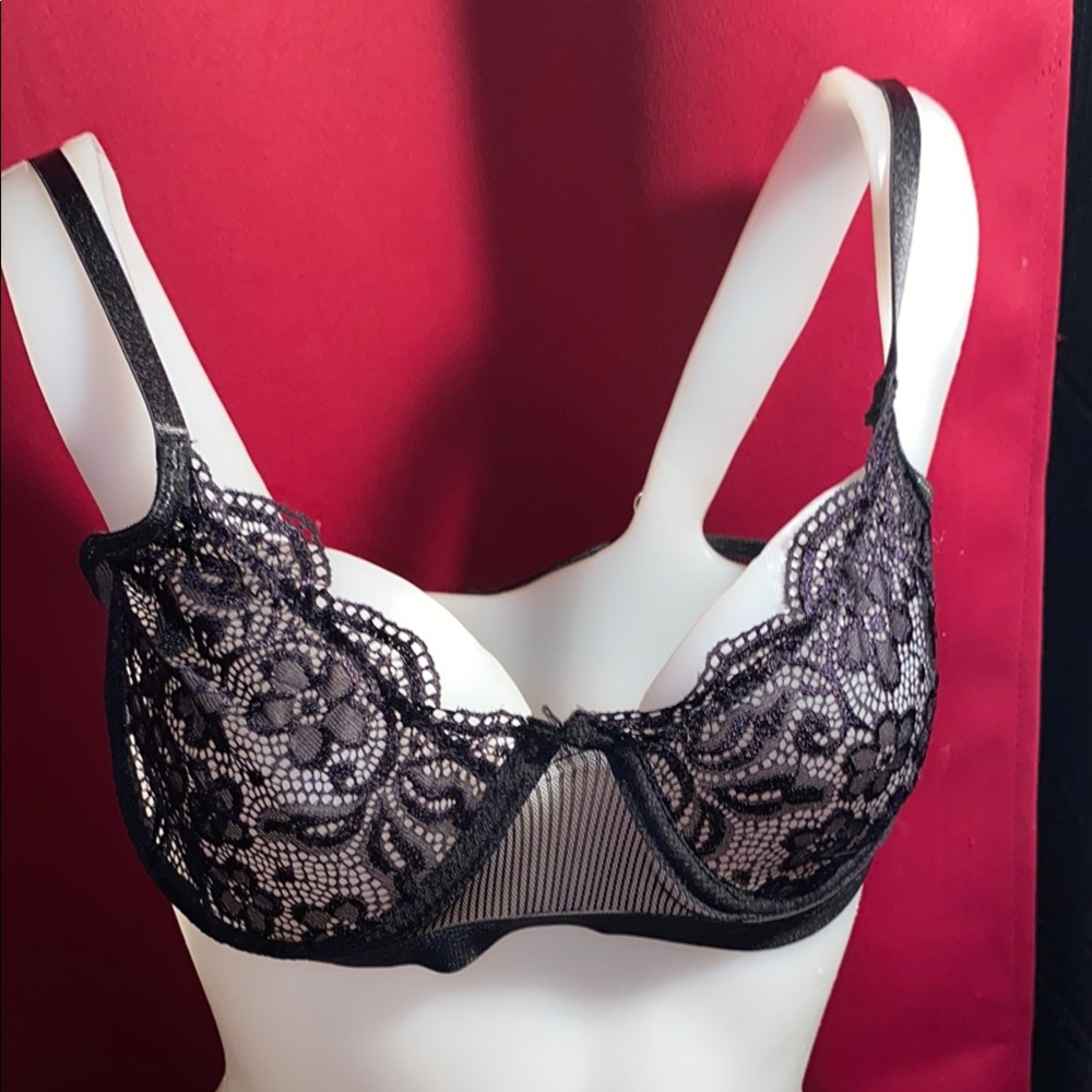 Black Lace Overlay Bra with Underwire Support